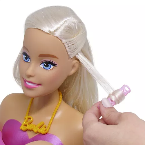 Boneca Barbie Styling Head Fala Frases Cartela De Maquiagem