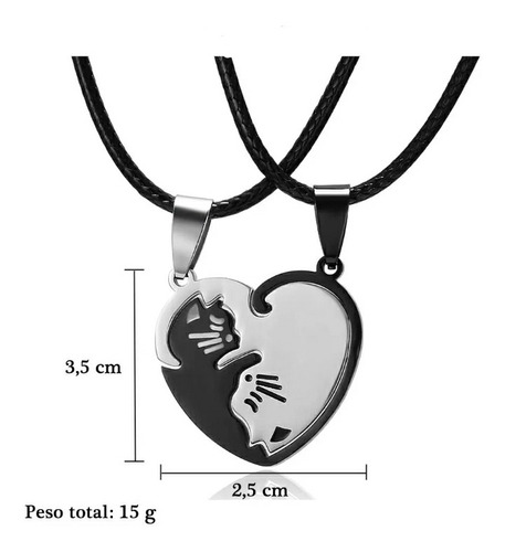 Collar Parejas Novios Acero Corazón Yin Yang Gato Amistad