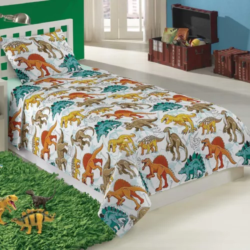 Jogo de Cama Infantil Dinossauro 3 peças Fio 30/1 penteado 100% algodão -  Atlântica na Casa Encanto