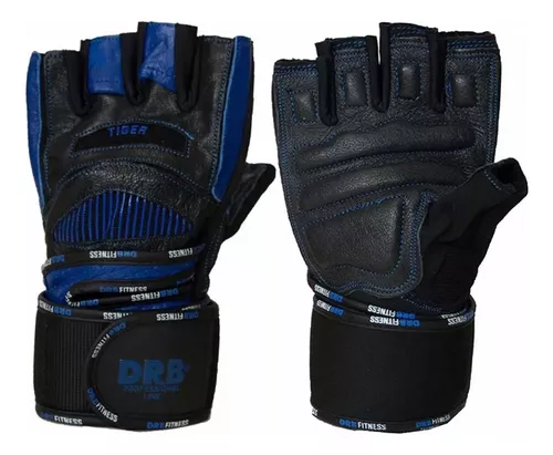 Guantes de Cuero para Pesas con Muñequera Marca DRB Negro - GymPro