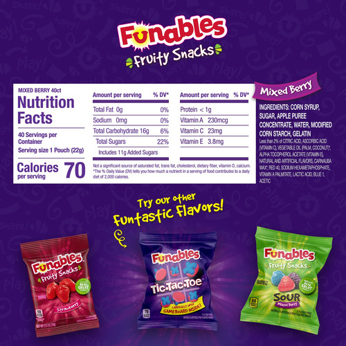 Funables Fruity Snacks Mixed Berry Fruit Snacks, 40 Pz