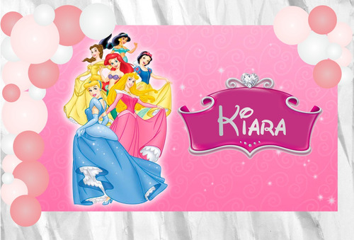 Banner Fondo Candy Bar Cumpleaños Disney Princesas 100x50