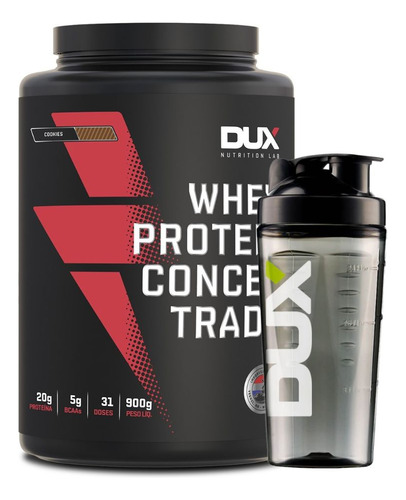 Combo Whey Protein Concentrado 900g Cookies Coqueteleira Dux