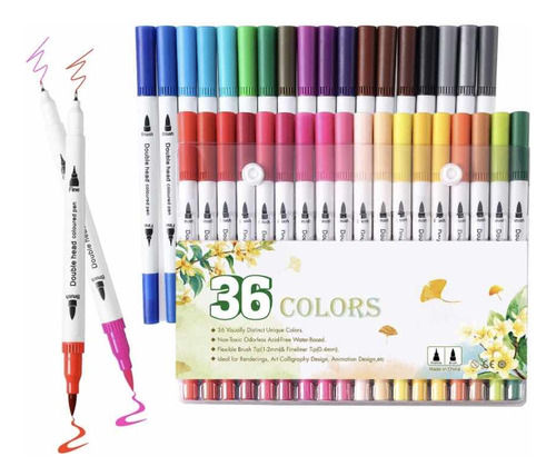 Marcadores Lettering 36 Colores Doble Punta Dual Brush Pen