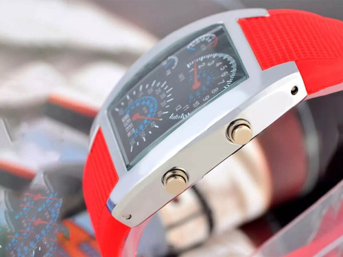 Reloj Aviador Led Premium Tipo Velocimetro Rojo Y Plata