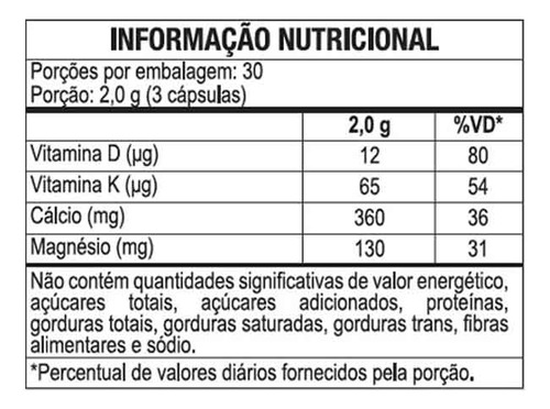 Cálcio + Magnésio + Vitaminas K2 E D3 Com 90 Cápsulas Duom