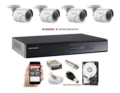 Kit 4 Cam Full Hd 1080p Hilook Dvr 08 Canais Hikvision C/hd