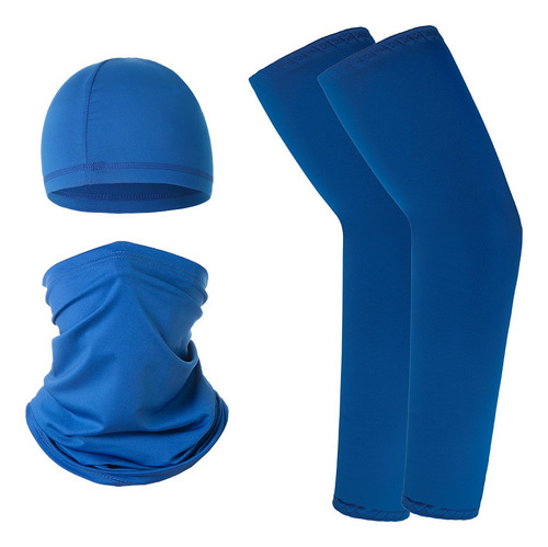 Mangas De Protección Uv + Juego De Bufanda Bandana + Gorra Única Azul