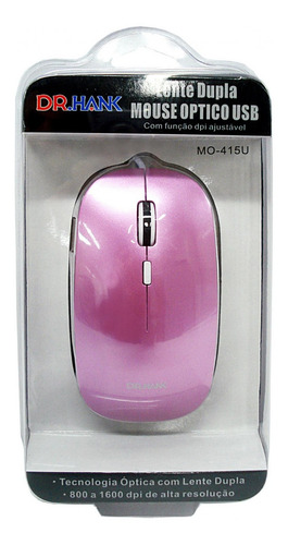 Mouse Óptico Slim Lente Dupla Rosa C/ Branco - Usb