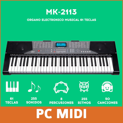 Imagen 3 de 10 de Organo Teclado Musical 61 Teclas Mk2113 Bluetooth