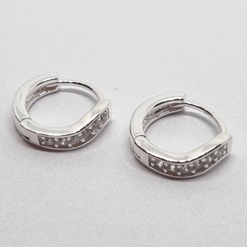 Imagen 7 de 9 de Aros Plata Rodinada Argolla Micro Pave 14 Mm