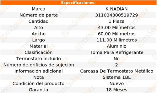 Toma De Refrigerante Aluminio 2 Pernos New Yorker L6 3.7l 82