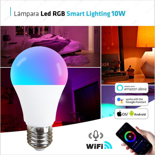 Lampara Smart Led Wifi Luz Inteligente Bulbo 10w Pack 4 Rgb