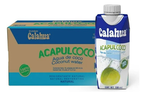 Agua De Coco Organica Calahua Acapulcoco 18 Pzas De 330ml