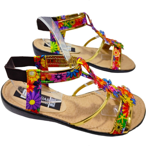 Huarache Dorado Colores Flor Con Resorte Combinable Ligero