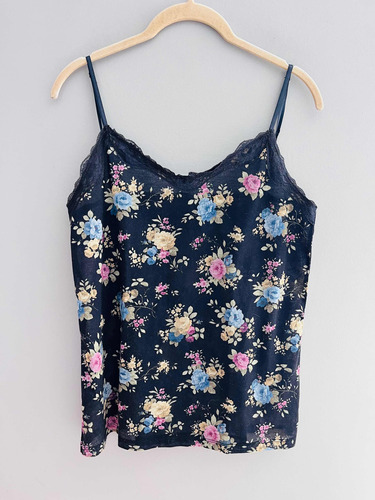 Musculosa Básica De Algodón Negra Floreada De Mujer Zara