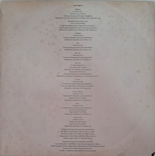 Lp Pet Shop Boys Actually (com Encarte) (Usado)