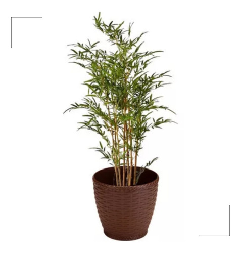 Vaso Rattan Coffee Médio 10l Plástico Redondo Diâmetro 27cm Cor Marrom-escuro