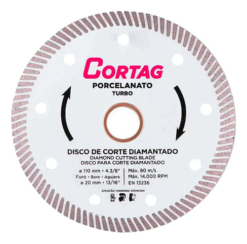 Disco Diamantado Cortag Porcelanato Turbo 110mm X 20mm - 608