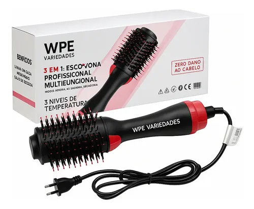 Escova Secadora Alisadora Modeladora 1000w Uso Profissional Cor P...