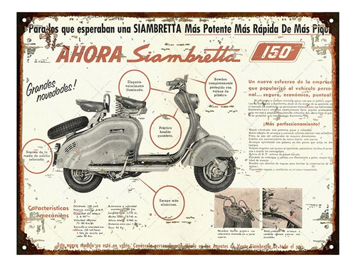 Cartel Chapa Publicidad Antigua Siambretta 150cc P250