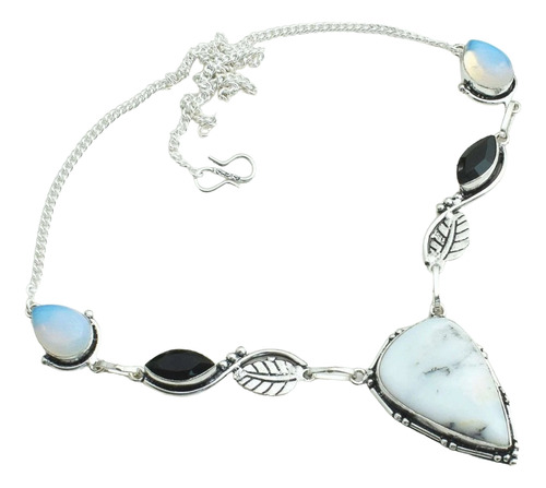 Collar En Plata 925 Con Opalo Dendritico , Merlinita Blanco