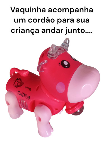 Vaquinha Musical A Pilha Com Som E Luz Cordão Anda Brinquedo