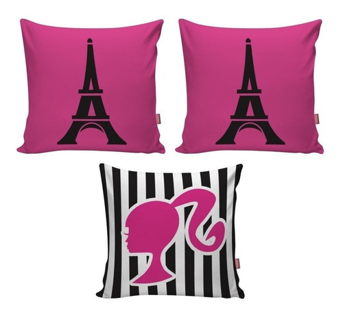 Kit 3 Almofada Decorativa Barbie Paris Rosa Pink Enchimento