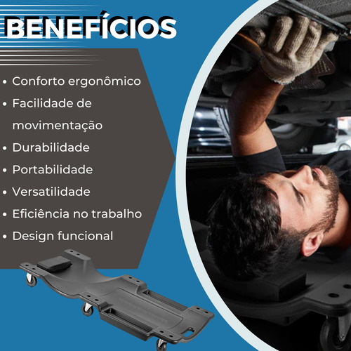 Carrinho Esteira Para Mecânico Com Encosto De Cabeça Almofadado Super Reforçado Até 150 Kg Atmas