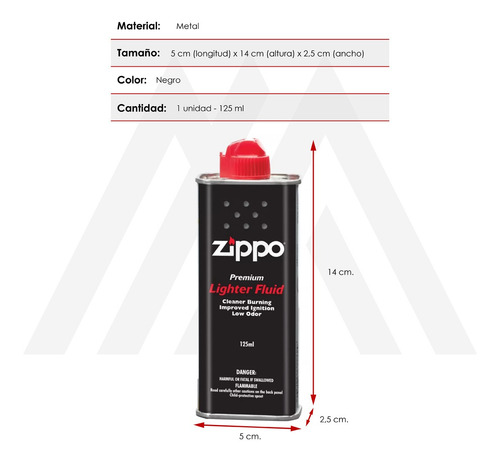 Encendedor Zippo Bencina Fluid 4 Oz Original 125 Ml