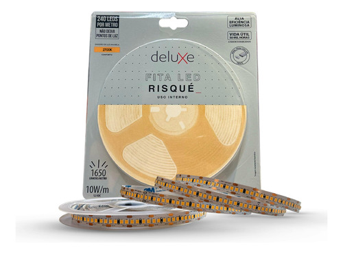 Fita Led Risque 5 Metros 10w/m 240 Leds Branco Quente 2700k