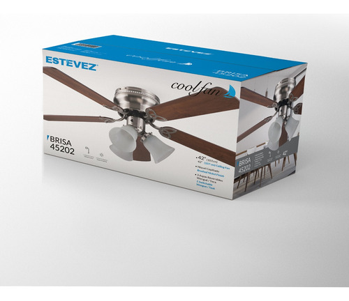 Ventilador Techo Brisa3luces 45202 42pulg Níquel Cinco Aspas 1.067 M 60 Níquel Cepillado Wengue/teca Mdf 5