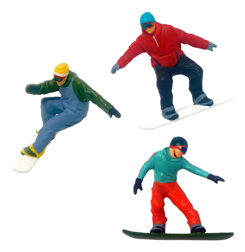 3x Escala Ho Pintada A Mano 1/87 Mini Figura De Esquí D