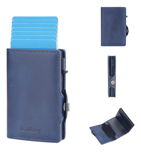 Billetera Tarjetero Rfid Compacta Cuero Pu | Baellerry Color Azul