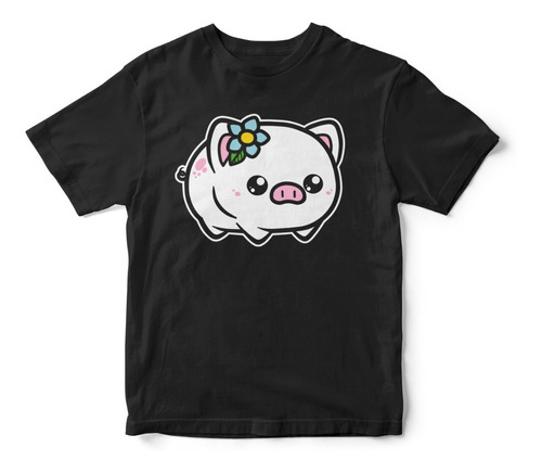 Playera Cerdito Kawaii Con Flores Pig Anime Manga A1356