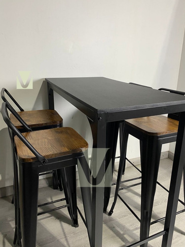 Comedor Alto Mesa De Bar Rectangular Y 4 Taburete Tolix 77cm