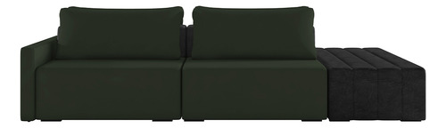 Sofá Ilha Modular Para Sala 232cm com Puff Dublin K01 Veludo Verde e Sintético Preto