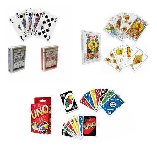 Trilogia Juegos De Mesa Uno Cartas Españolas Naipes De Poker
