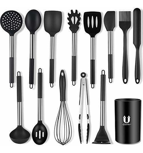 Juego De Utensilios De Cocina De Silicona 14 Piezas, Negro