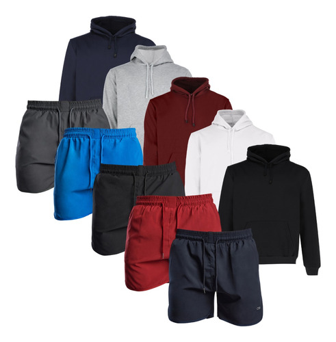 Paquete 5 Sudaderas Y 5 Shorts Deportivos Para Hombre Gym