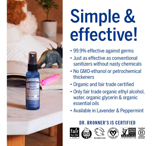 Desinfetante Para Mãos Dr. Bronner's Organic Spray Peppermin