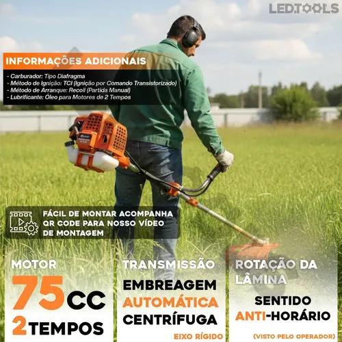 Roçadeira Gasolina Nakasaki Profissional 2t 75cc Com Trimmer