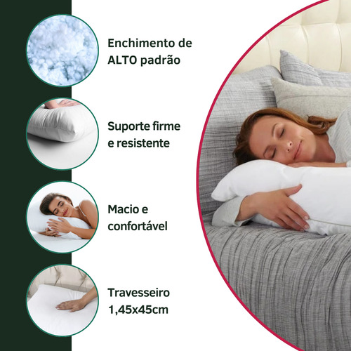 Travesseiro De Corpo Xuxão Fibra Siliconada 1,45x45 Antialérgico Antimofo Alívio Coluna Super Macio