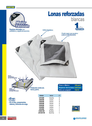 Surtek Lona Reforzada Blanca 4 X 5m Lr4x5b
