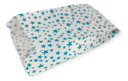 100 Bolsa Papel Estraza Blanco#2 Decoración Estrellas Azules