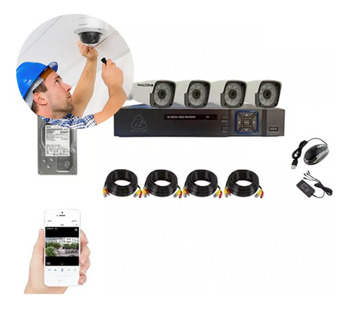 Kit Dvr 8 Canales 4 Camaras Fullhd 1080p +disco +instalación