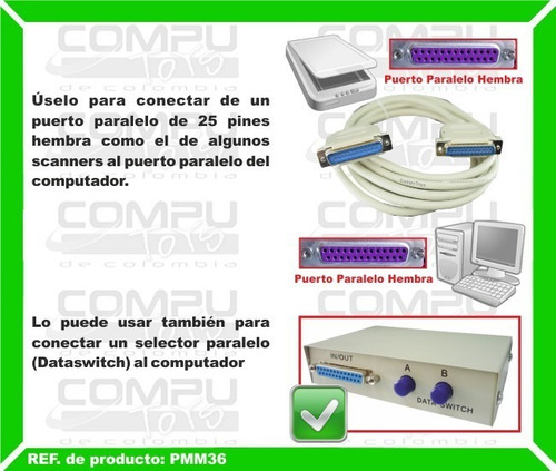 Imagen 3 de 6 de Cable Db-25 Pines Macho- Macho 3.6m Ref: Pmm36 Computoys Sas