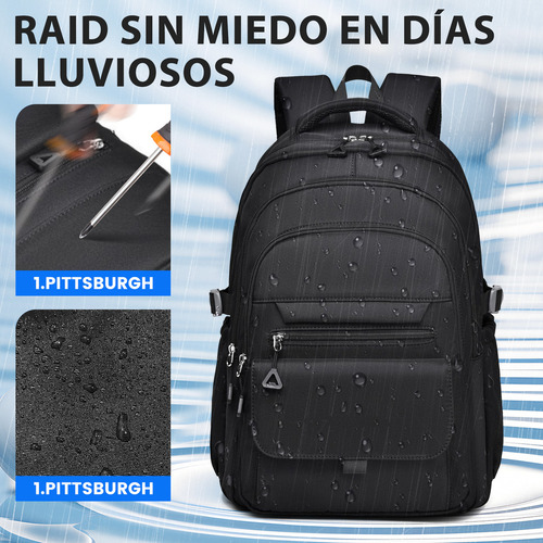 Mochila Deportiva, Escolar,gym Y De Viaje 30l | Impermeable, Antirrobo, Para Laptop 16 | Unisex, Gran Capacidad Y Multiuso,backpack,mochila Negra Color Negro Clásico