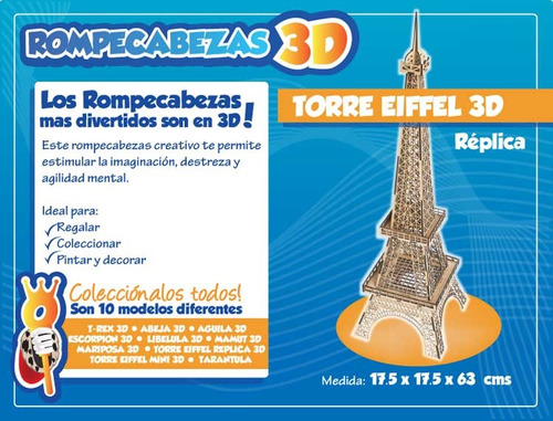 Imagen 4 de 4 de Torre Eiffel Réplica Armable En Madera, Jerarquía En Regalos