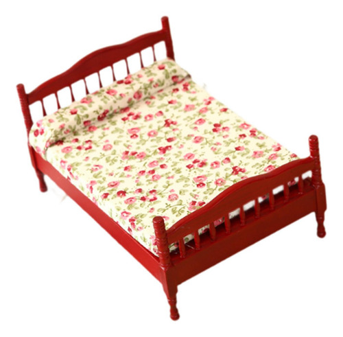 1:12 Casa De Bonecas Modelo De Cama De Casal, Cama Vermelho